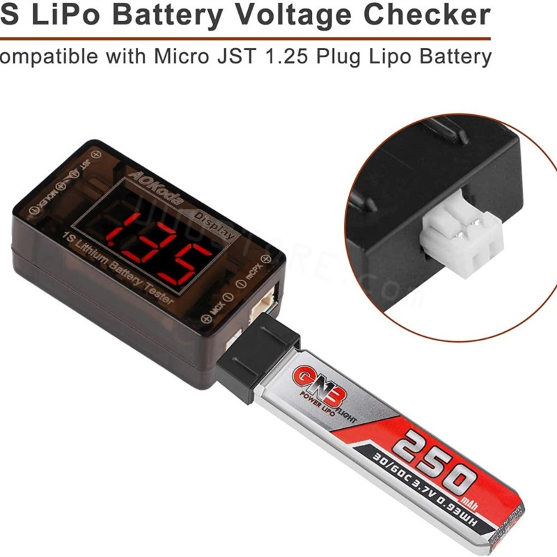 AOKoda AOK-041 1S LiPo probado - Drone Battery Voltage Checker reseña y precio